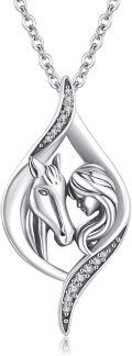 wholesale 925 Sterling Silver Horse and Girl Heart-Shaped Pendant Necklace for Women Girls Gifts for Mom Daughter Christmas Birthdays Graduations-0-0