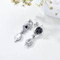 wholesale 925 Sterling Silver Black Rose Stud Dangle Earring with Crystal Drops - Gothic Punk Style Jewelry for Women-0-1