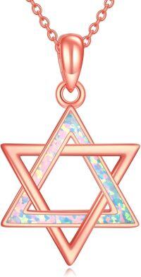 wholesale Sterling Silver Opal Star of David Necklace for Women Girls-Rose gold