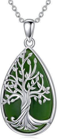 wholesale 14K Gold Plated Sterling Silver Jade Celtic Tree of Life Necklace-Z-Tree of Life-Green Jade-Silver