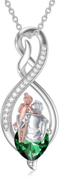 wholesale 925 Sterling Silver Birthstone Infinity Heart Pendant Father Daughter Gift-02-05-Green-May