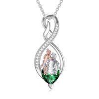 wholesale 925 Sterling Silver Birthstone Infinity Heart Pendant Father Daughter Gift-02-05-Green-May