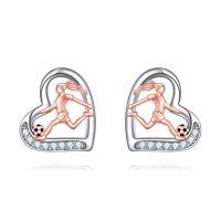 wholesale 925 Sterling Silver Sports Basketball Player Heart Stud Earrings s for Women-Soccer