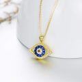 wholesale Gold 925 Sterling Silver Evil Eye Pendant Necklace with Blue and White Stones - Greek Protection Jewelry for Women-0-3