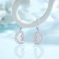 wholesale 925 Sterling Silver Pink Ribbon Cancer Awareness Crescent Moon Drop Earrings for Women-0-3