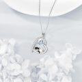 wholesale 925 Sterling Silver Penguin Heart-Shaped Pendant Necklace with Blue Crystal Accents - Gifts for Women-0-2