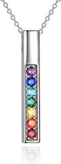 wholesale 925 Sterling Silver Rainbow Stone Chakra Pendant Necklaces - Mothers Day Gifts for Her-0-0