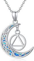 wholesale 925 Sterling Silver Blue Fire Opal Moon & Triangle Pendant Necklaces for Women and Men-0-0