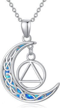 wholesale 925 Sterling Silver Blue Fire Opal Moon & Triangle Pendant Necklaces for Women and Men-Opal Moon AA