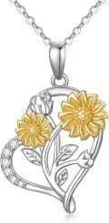 wholesale 14K White Gold CZ Sunflower Heart Pendant Necklace - Adjustable Chain Length (16-18)-0-0