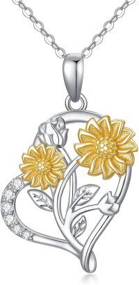 wholesale 14K White Gold Diamond Sunflower Heart Pendant Necklace - 16 Chain Length-Style-1