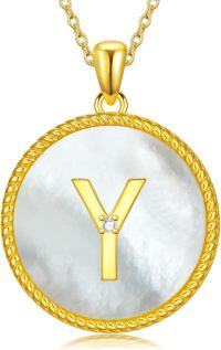 wholesale Gold 925 Sterling Silver Mother of Pearl Initial Y Pendant Necklace for Women-Letter Y