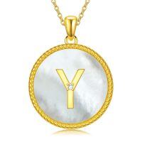 wholesale Gold 925 Sterling Silver Mother of Pearl Initial Y Pendant Necklace for Women-Letter Y