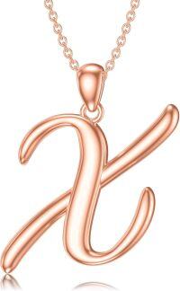 wholesale Sterling Silver 26 Letter Pendant Necklace-rose gold plated-Letter X