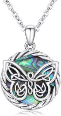 wholesale 925 Sterling Silver Round Abalone Shell Butterfly Celtic Knot Pendant Necklace-Celtic Butterfly Necklace