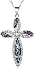 wholesale 925 Sterling Silver Abalone Shell Inlay Cross Pendant Necklace Religious s for Women and Men-0-0