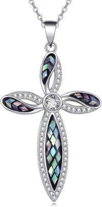 wholesale 925 Sterling Silver Abalone Shell Inlay Cross Pendant Necklace Religious s for Women and Men-A-Abalone shell