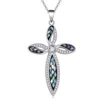 wholesale 925 Sterling Silver Abalone Shell Inlay Cross Pendant Necklace Religious s for Women and Men-A-Abalone shell