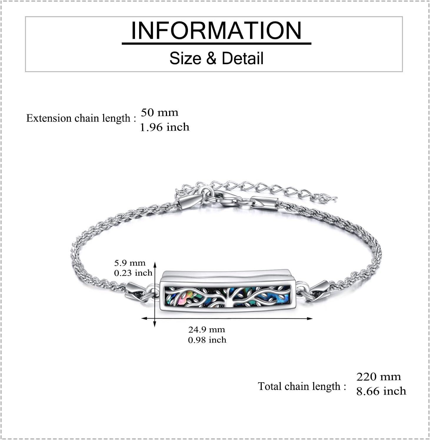 wholesale 925 Sterling Silver Tree of Life Abalone Shell Urn Keepsake Memorial Bracelet with Funnel and Fill Tool-0-4