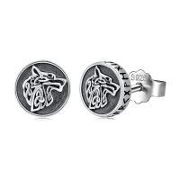 wholesale 925 Sterling Silver Black Onyx Zircon Celtic Viking Stud Earrings Hypoallergenic Punk Gothic Jewelry for Women Men-Wolf-Wolf
