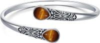 wholesale Sterling Silver Natural Stone Handmade Adjustable Boho Navajo Cuff Bracelet-Tiger Eye