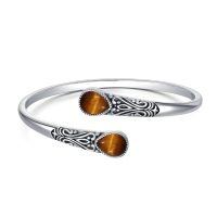 wholesale 925 Sterling Silver Black Onyx Gemstone Adjustable Bohemian Cuff Bracelet-Tiger Eye