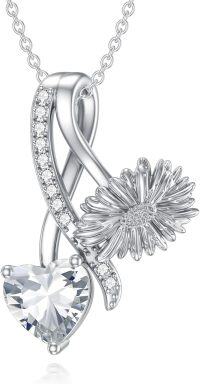 wholesale 925 Sterling Silver Birthstone Flower Necklace 12 Month Birth Flower Pendant for Women Christmas Birthday Jewelry-04-April-Daisy