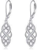 wholesale 925 Sterling Silver Black and White Opal Celtic Knot Drop Earrings with Leverbacks for Women-0-18