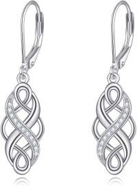 wholesale 925 Sterling Silver Black and White Opal Celtic Knot Drop Earrings with Leverbacks for Women-Silver-Infinity Celtic Earring