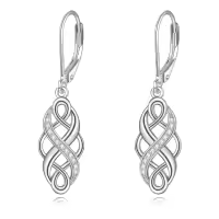 wholesale 925 Sterling Silver Black and White Opal Celtic Knot Drop Earrings with Leverbacks for Women-Silver-Infinity Celtic Earring