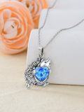 wholesale 925 Sterling Silver Hedgehog Heart Pendant Necklace with Blue Crystal and Chain-0-1