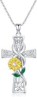 wholesale TOUPOP Celtic Cross Necklace S925 Sterling Silver Celtic Knot Sunflower/emerald Heart Pendant Necklace Irish Celtic Jewelry Gifts For Women Girls Sisters Mom -0-0