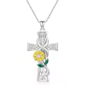 TOUPOP Sterling Silver Emerald Celtic Cross Sunflower Heart Pendant Necklace-0-0