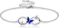 wholesale 925 Sterling Silver Blue Enamel Butterfly Infinity Chain Bracelet-Butterfly