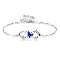 wholesale 925 Sterling Silver Blue Enamel Butterfly Infinity Chain Bracelet-Butterfly