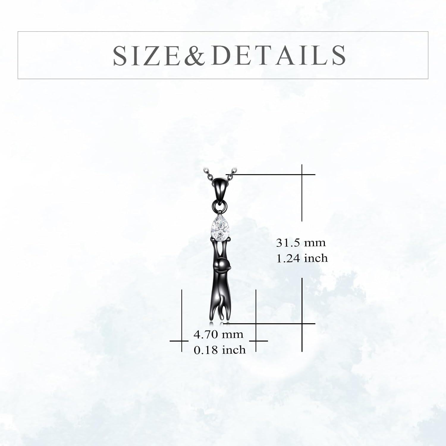 925 Sterling Silver Teardrop Crystal and Black Cat Pendant Necklace for Women Gifts-0-4