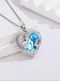 wholesale  Sterling Silver & White Gold Plated Aquamarine Heart Necklace with Austrian Crystal - Mother's Day Gift for Mom Wife Women-0-2
