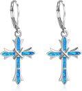 wholesale 925 Sterling Silver Opal Cross Abalone Shell Leverback Earrings for Women-0-0
