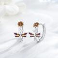 wholesale 925 Sterling Silver Sunflower & Dragonfly Huggie Hoop Earrings with Enamel Accents-0-4