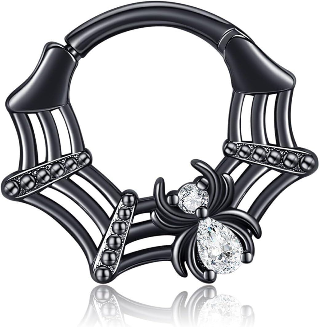 wholesale Sterling Silver Spider Web Septum Ring - Halloween Nose Jewelry for Alternative Fashion-0-0