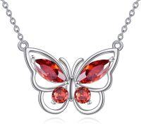 wholesale Sterling Silver Amethyst Butterfly Necklace for Women Crystal Pendant Gift-January Birthstone