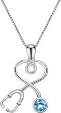 wholesale Sterling Silver Simulated Aquamarine Stethoscope Necklace for Medical Workers-0-0