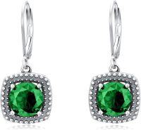 wholesale 925 Sterling Silver with Birthstone Crystal Earrings – Hypoallergenic Leverback, Austrian Sourced Gem-Emerald Green