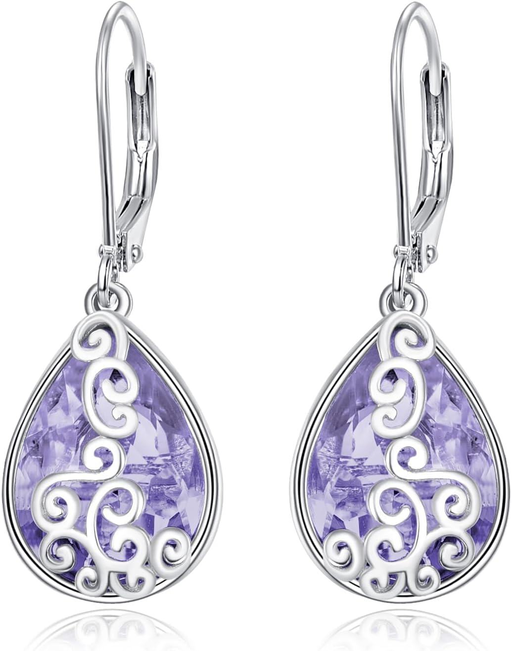 Sterling Silver Birthstone Teardrop Leverback Dangle Earrings-alexandrite