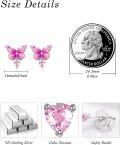 wholesale 925 Sterling Silver Pink Butterfly Heart Stud Earrings for Women Hypoallergenic -0-3