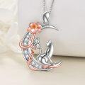 wholesale 925 Sterling Silver Crescent Moon with Flower and Cat Pendant Necklace for Women-0-1