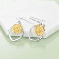 wholesale 925 Sterling Silver Gold Plated Heart-Shaped Sunflower Dangle Drop Earrings for Women-0-2