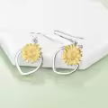 wholesale 925 Sterling Silver Gold Plated Heart-Shaped Sunflower Dangle Drop Earrings Wholesale for Women-0-2
