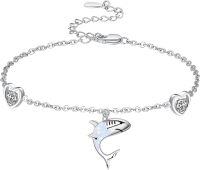 wholesale 925 Sterling Silver Shark Opal Heart Charm Anklet for Women Beach Foot s-Shark