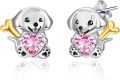 wholesale 925 Sterling Silver Hypoallergenic Dog Stud Earrings with Heart Crystal and Bone for Women Gifts-0-0